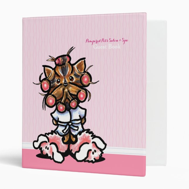 Classeur Chien Groomer Spa Livre d'invité Yorkie Pink (Devant/intérieur)