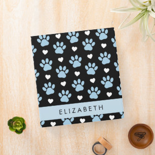 Classeur Chien Paws, Blue Paws, White Hearts, Votre Nom