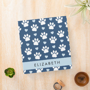 Classeur Chien Paws, White Paws, Blue Hearts, Votre Nom