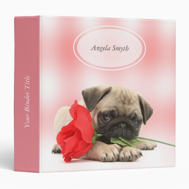 Classeur Chiot adorable Valentine de carlin avec un rose (Devant/Côté)