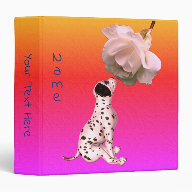 Classeur Chiot dalmate Et Rose Blanche Personnalisé (Devant/Côté)