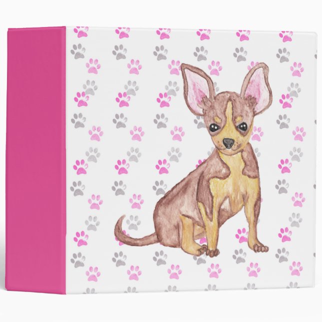 Classeur Chiot mignon de chiwawa dans l'aquarelle et les (Devant/Côté)