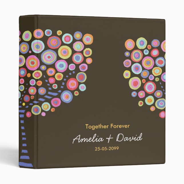 Classeur Chocolat Brown Retro Arbre Cercle Mariage Album (Devant/Côté)