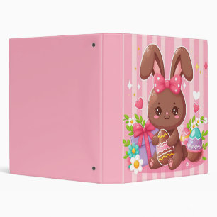 Classeur Chocolat mignon lapin de Pâques avec rayures roses