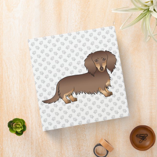 Classeur Chocolat & Tan Long Cheveux Dachshund Dessin Chien (In Situ)