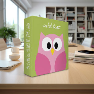 Classeur Chouette caricaturale mignonne - rose et vert citr