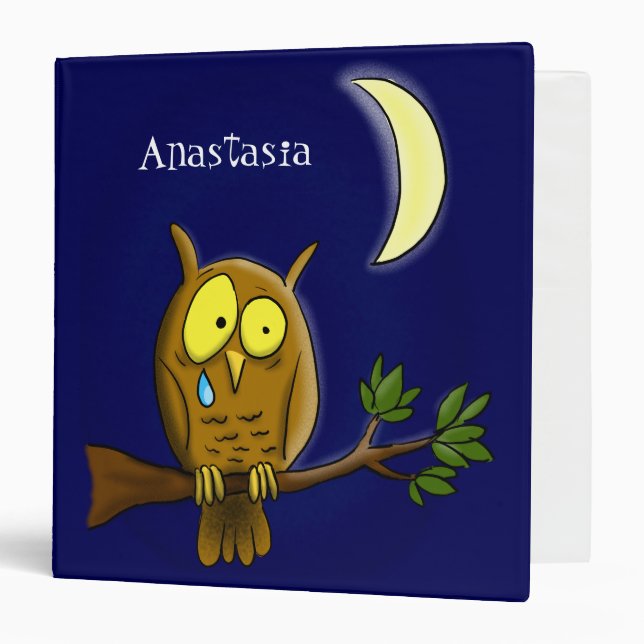 Classeur Chouette triste avec larmes et lune manquant ton d (Devant/Intérieur)