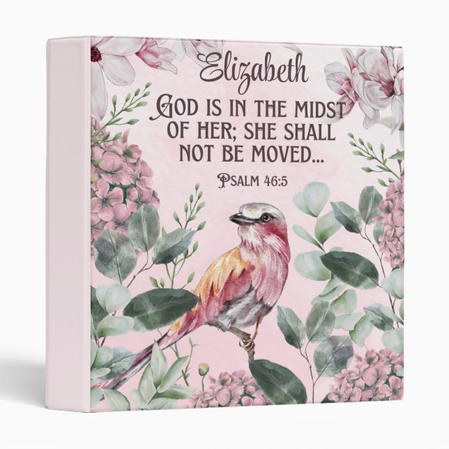 Classeur Christian Bible Verse Aquarelle Oiseau Fleurs Nom (Devant/Côté)
