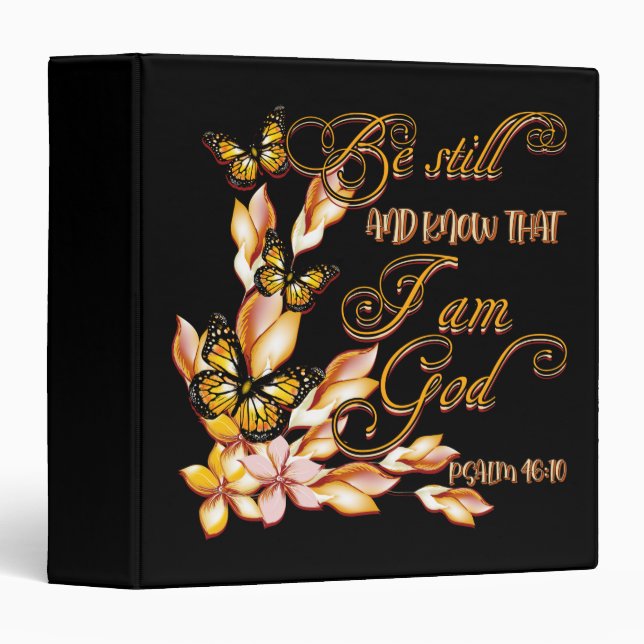 Classeur Christian Bible Verse Psaume 46:10 Fleur Papillon (Devant/Côté)