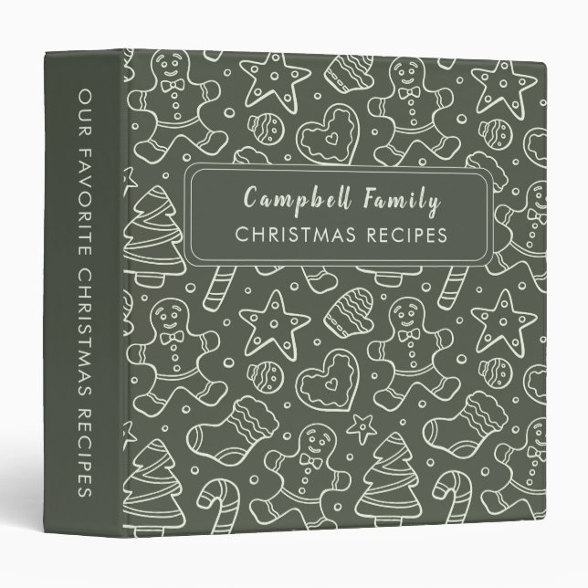 Classeur Christmas Recipes Baking Gingerbread Cookies Green (Devant/Côté)