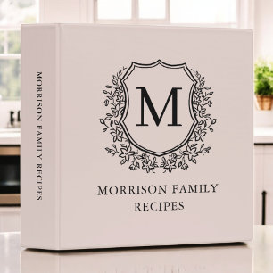 Classeur Cimier floral Monogramme Blush Rose Famille Recett