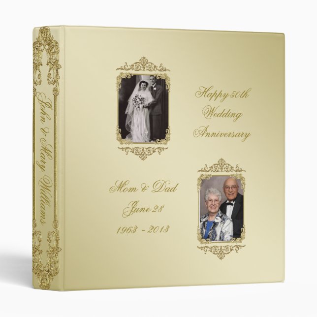 Classeur cinquantième Anniversaire de mariage d'or 1" (Devant/Côté)