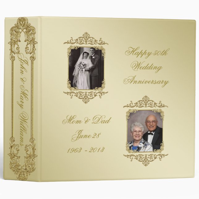 Classeur cinquantième Anniversaire de mariage d'or 2" (Devant/Côté)