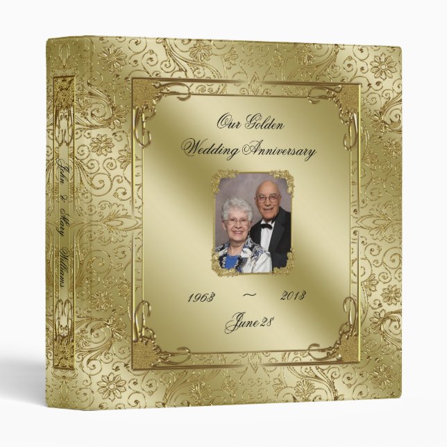 Classeur Cinquantième anniversaire de mariage élégant 1" (Devant/Côté)