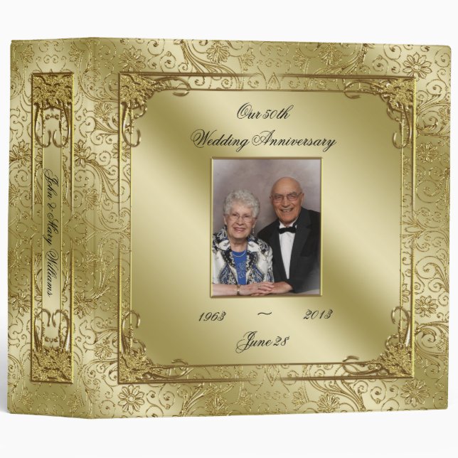 Classeur Cinquantième anniversaire de mariage élégant 2" (Devant/Côté)