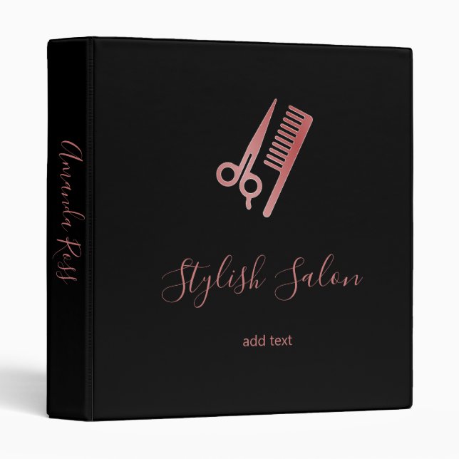 Classeur Ciseaux en or rose et peigne noir (Devant/Côté)