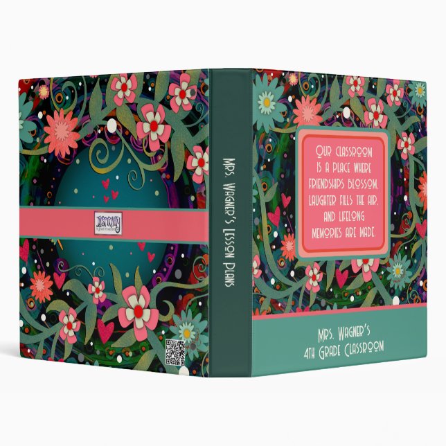 Classeur Citation de classe Monogramme Nom Floral Enseignan (Arrière-plan)