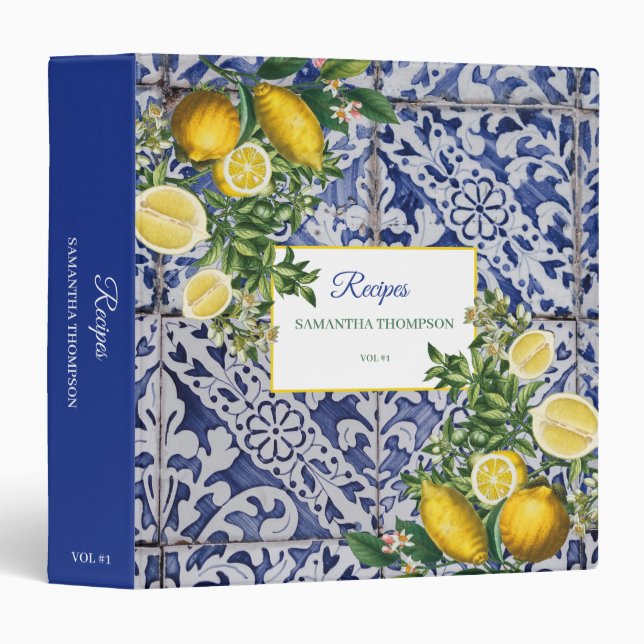 Classeur Citron méditerranéen Été Tuiles portugais Recette (Devant/Côté)
