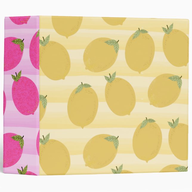 Classeur Citrons jaunes et roses Lemonade Fruits d'été bril (Devant/Côté)