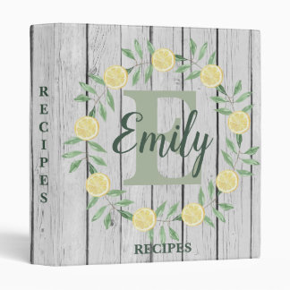 Classeur Citrons Monogramme Recette personnalisée Livre 3 C
