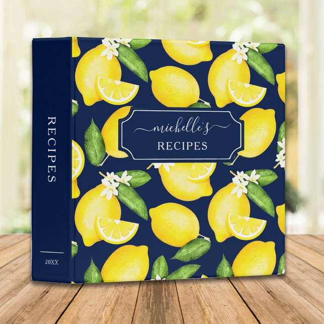 Classeur Citrus Citron Motif Recette main Lettering Marine (Créateur téléchargé)