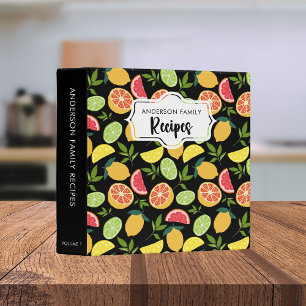 Classeur Citrus noir Citron orange Motif Recettes de la fam