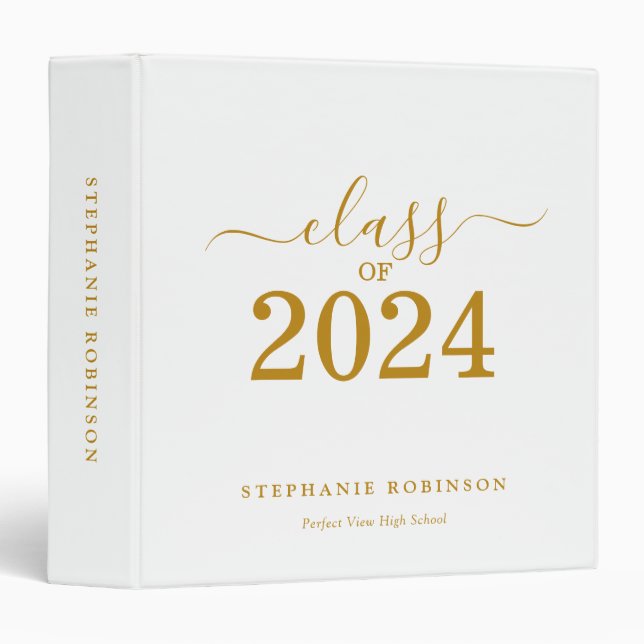 Classeur Classe de 2024 Gold Script Graduation (Devant/Côté)