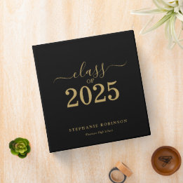 Classeur Classe de 2025 Gold Script On Black Graduation