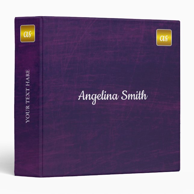 Classeur Classé élégant violet Arrière - plan or monogramme (Devant/Côté)