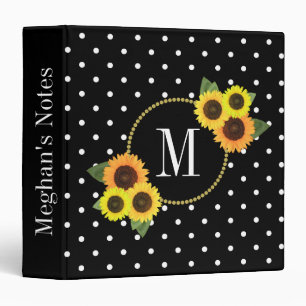 Classeur Classé Noir Vintage Tournesols Points Chic Monogr