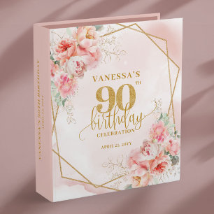 Classeur Classe Reliure 90e Anniversaire Rose Pâle Or