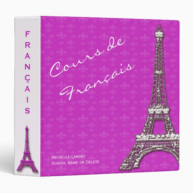 Classeur Classe rose de Français de Tour Eiffel (Devant/Côté)