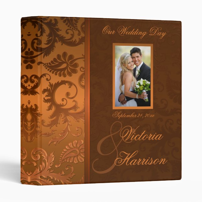 Classeur Classeur/album en cuivre et Mariage damassé Brown (Devant/Côté)