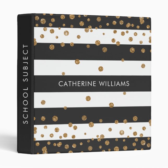 Classeur Classic Black White Stripes Gold Parties scintilla (Devant/Côté)