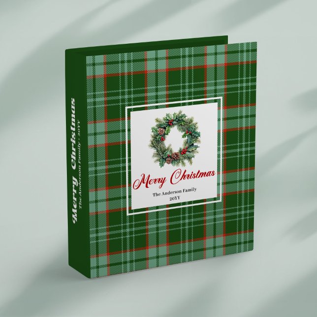 Classeur Classic Christmas wreath red green plaid memory (Classic Christmas wreath red green plaid memory 3 ring binder)