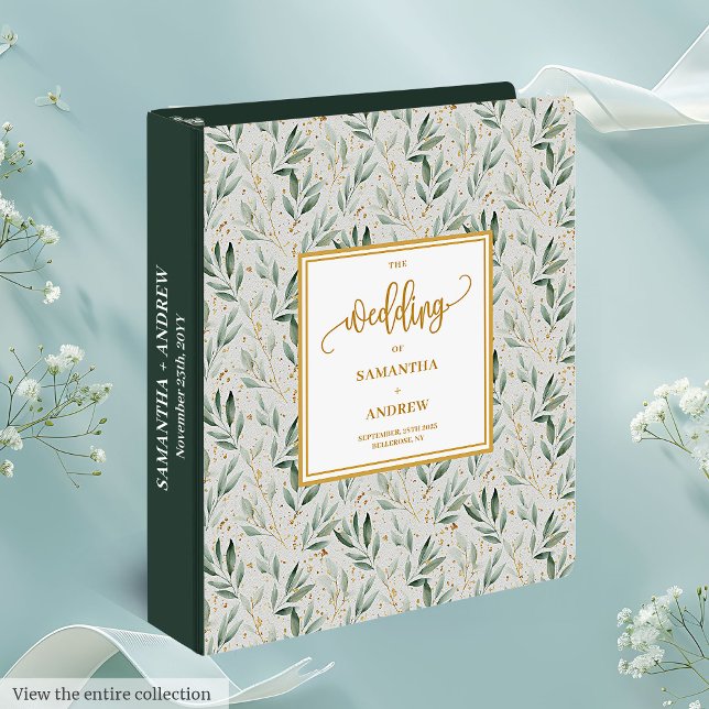 Classeur Classic Sage Green Gold Foliage Album de mariage (Classic Sage Green Gold Foliage Wedding Album 3 ring binder )
