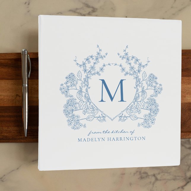Classeur Classique Français Bleu Cimier Floral Monogramme R (Créateur téléchargé)