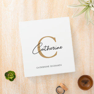 Classeur Classique Monogramme Minimaliste Blanc et Or