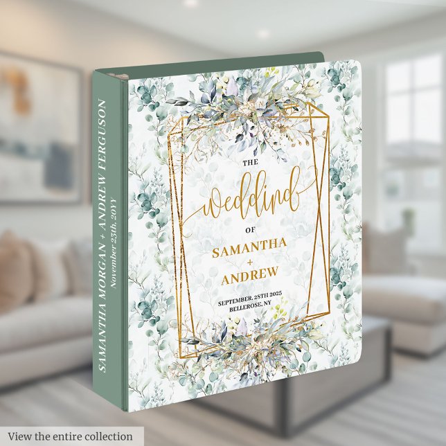 Classeur Classique Pastel Couleurs or Boho Eucalyptus Maria (Classic Pastel Colors Gold Boho Eucalyptus Wedding 3 ring binder)