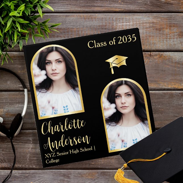 Classeur Classy Elegant Graduation Arched Photo Collage (Classy Elegant Graduation Arched Four-Photo Collage Photo Album Keepsake Binder for Graduates)