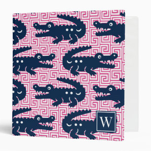 Classeur Clé grecque Alligator - Rose Chaud & Monogramme Na
