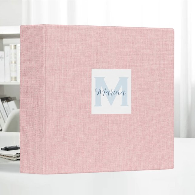 Classeur Clean Minimal Beige Linen Personalized Monogram (Créateur téléchargé)