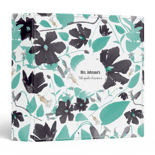 Classeur Clematis Gris Turquoise Aquarelle Fleurs Enseignan