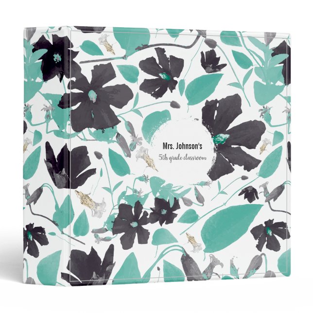 Classeur Clematis Gris Turquoise Aquarelle Fleurs Enseignan (Clematis Gray Teal Watercolor Flowers Teacher 3 Ring Binder
from Studio Posies.)