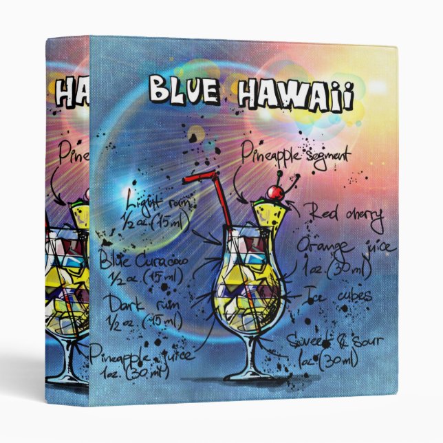 Classeur Cocktail Blue Hawaii (#1 sur 12 jeux de recettes d (Devant/Côté)