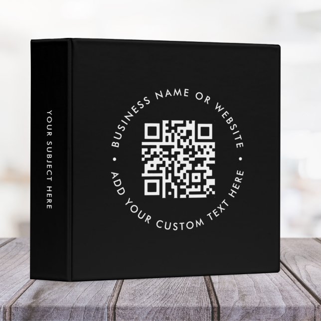 Classeur Code QR | Black Modern Minimal Business élégant (Interactive editable QR code ring bingers to promote your business, products or services.)