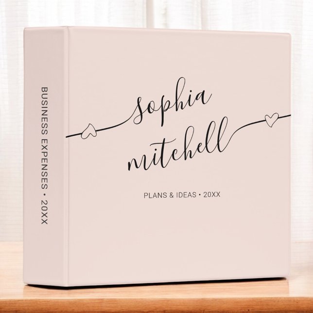 Classeur Cœur calligraphié rose blush féminin (Créateur téléchargé)