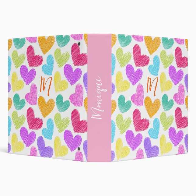 Classeur Coeur coloré mignon Pastel Valentine Love Monogram (Arrière-plan)