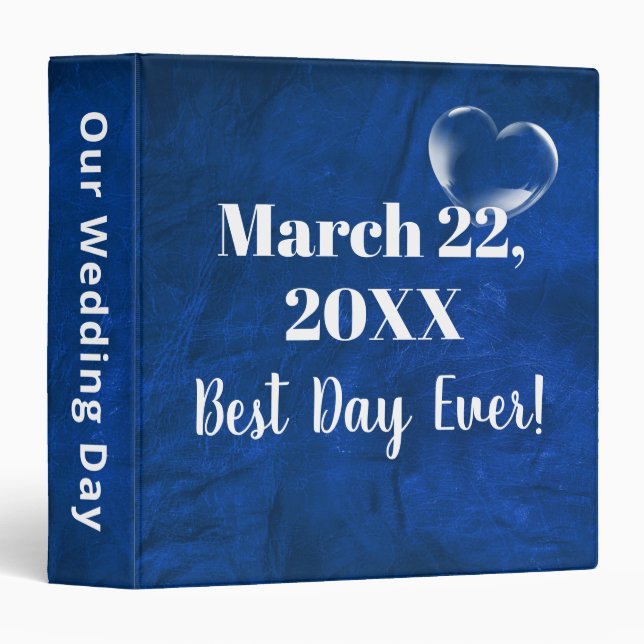Classeur Coeur de bulle mariage sur cuir bleu (Devant/Côté)