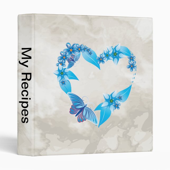 Classeur Coeur papillon bleu floral (Devant/Côté)
